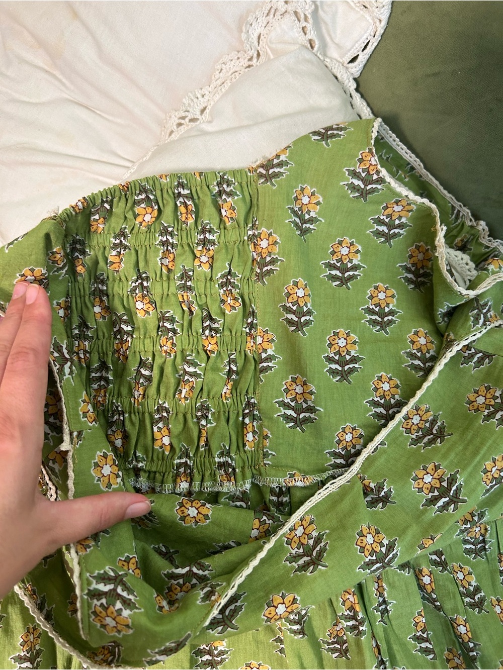 Green Floral Dress 100% Cotton - Picture 7 of 8